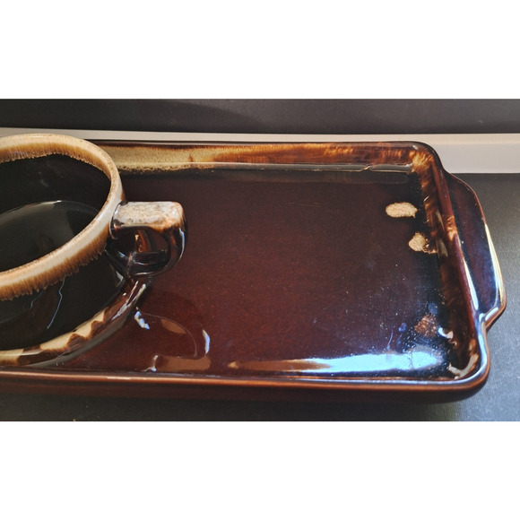 Pfaltzgraff Snack Plate 396 & Cup Gourmet Brown Drip Glaze 11 7/8" - Picture 3 of 5